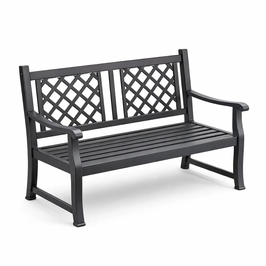 Schwarze Aluminium-Gartenbank mit Gitter-Design-furnzora