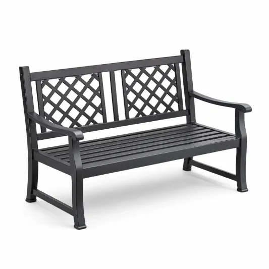 Schwarze Aluminium-Gartenbank mit Gitter-Design-furnzora