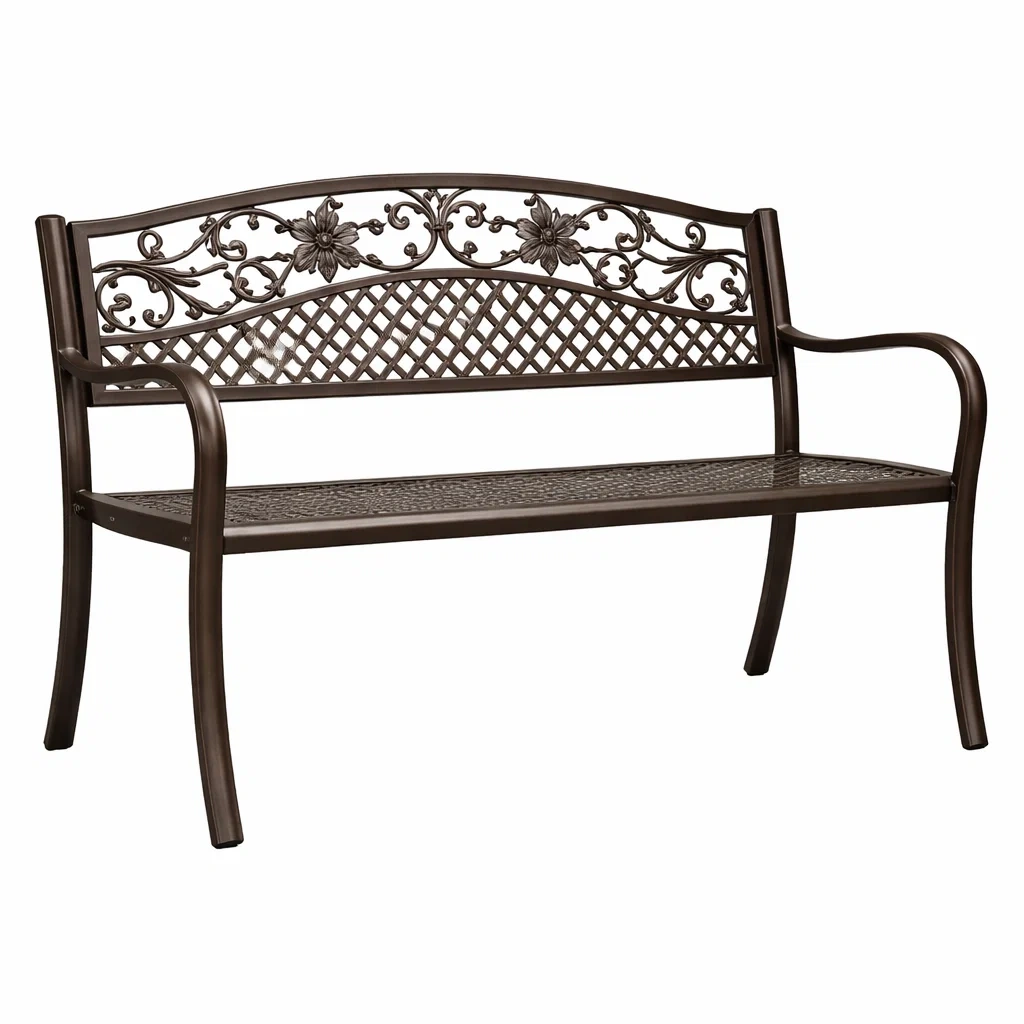 Gartenbank Gusseisen Braun mit floralem Muster 127x60x85 cm-furnzora