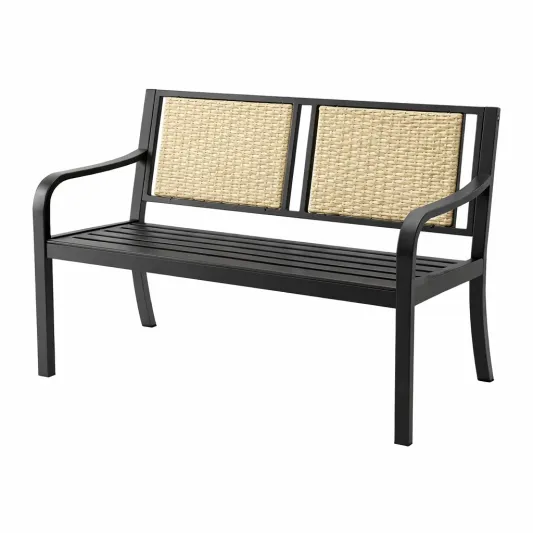 Aluminium-Gartenbank mit Poly-Rattan Rückenlehne Schwarz-furnzora