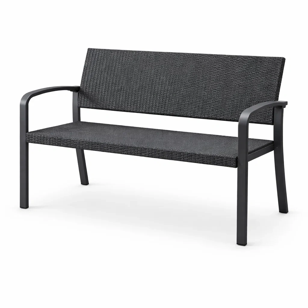 Gartenbank aus Stahl und Polyethylen-Geflecht, Schwarz-furnzora