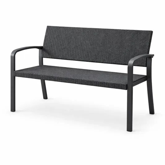 Gartenbank aus Stahl und Polyethylen-Geflecht, Schwarz-furnzora