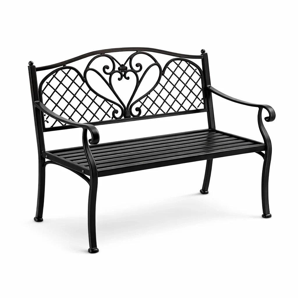 Gartenbank aus Metall mit Herzmotiv-furnzora