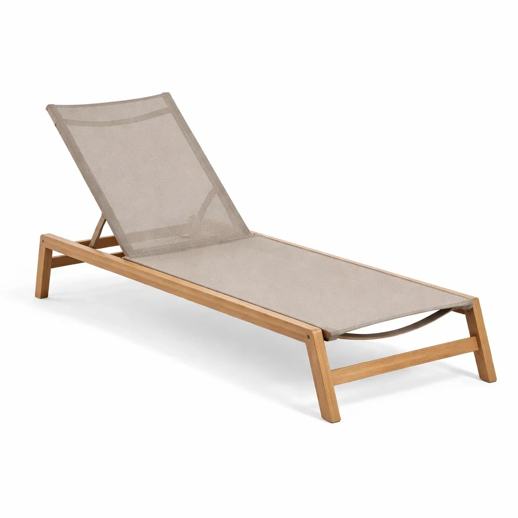 Gartenliege Teakholz Taupe Textilene-furnzora