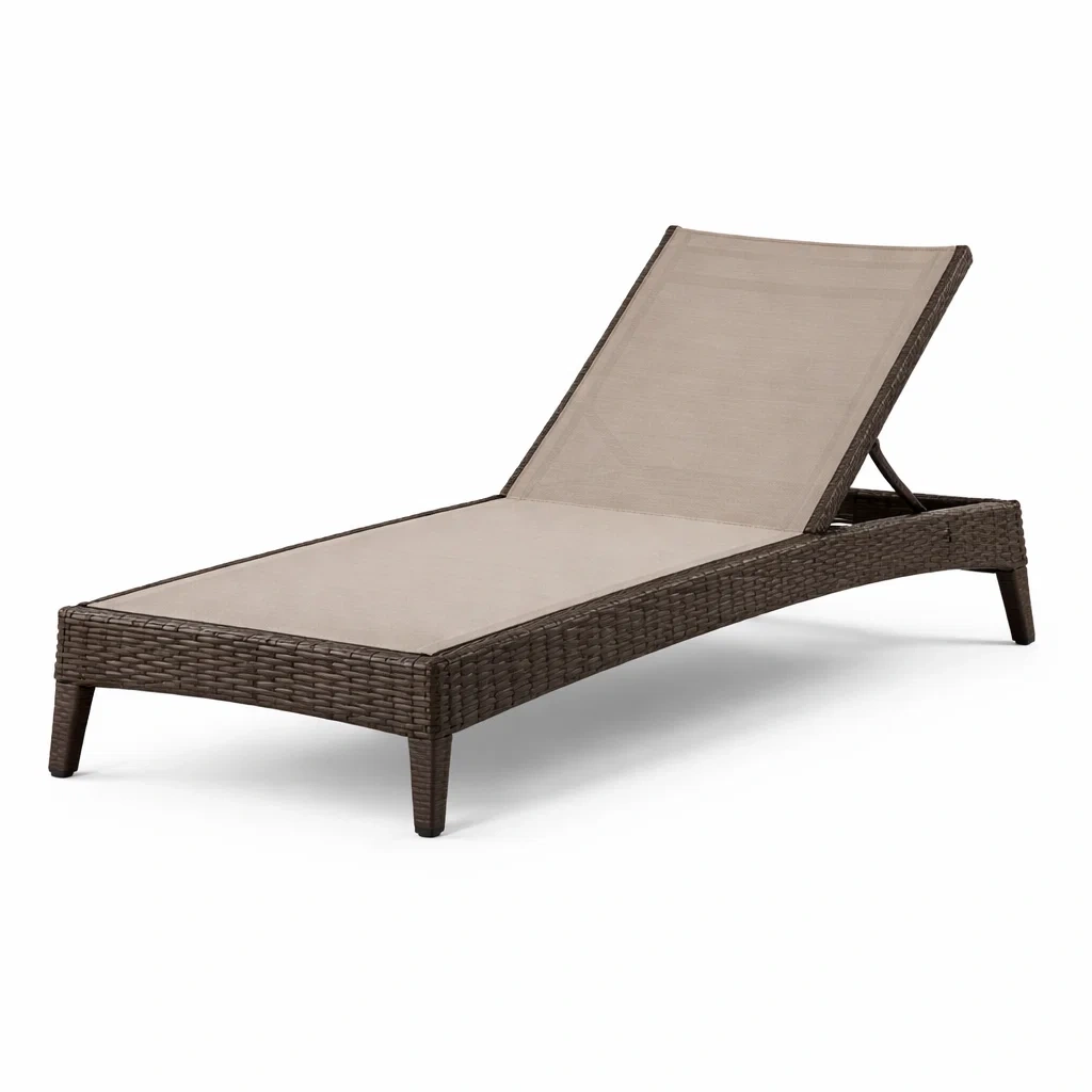 Verstellbare Gartenliege aus Braunem Polyrattan und Textilene 200x65x33 cm-furnzora