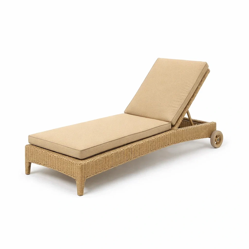 Rattan Sonnenliege mit Polyesterkissen Beige 200x70x35 cm-furnzora
