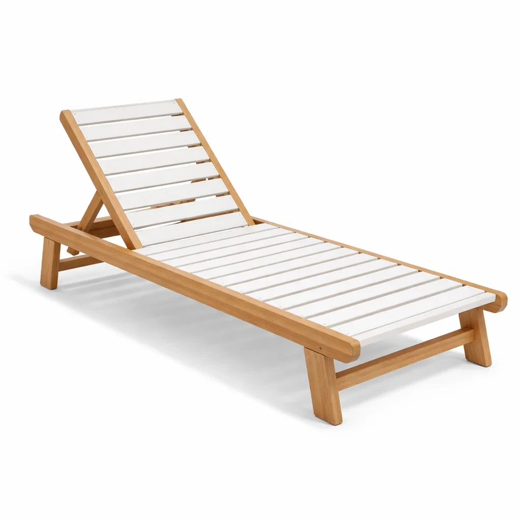 Gartenliege aus Teakholz und Kunststoff Weiß-furnzora