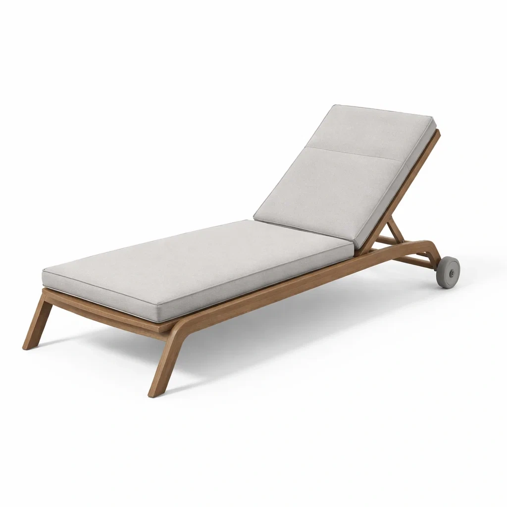 Gartenliege aus Teak mit verstellbarer Lehne und Polyesterpolsterung-furnzora