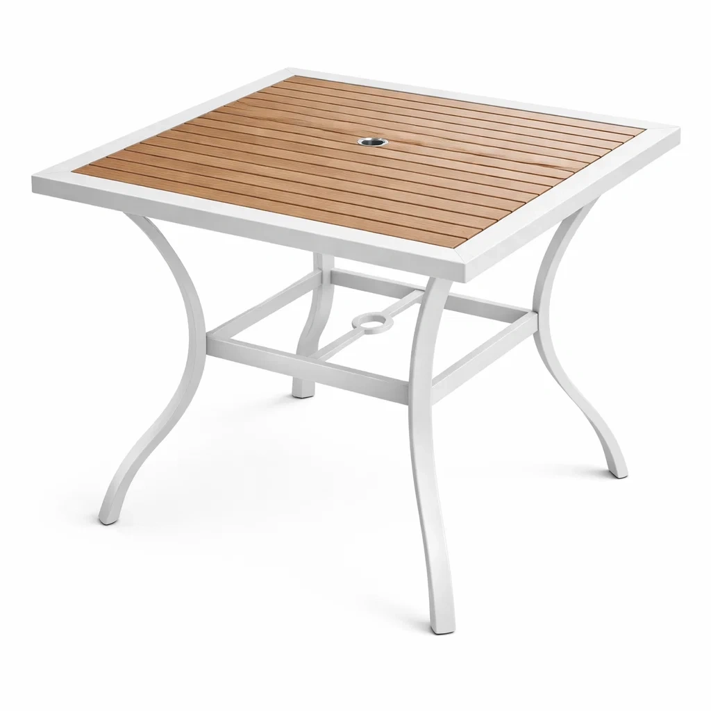 Quadratischer Gartentisch aus Aluminium und Teakholz 90x90x75 cm-furnzora