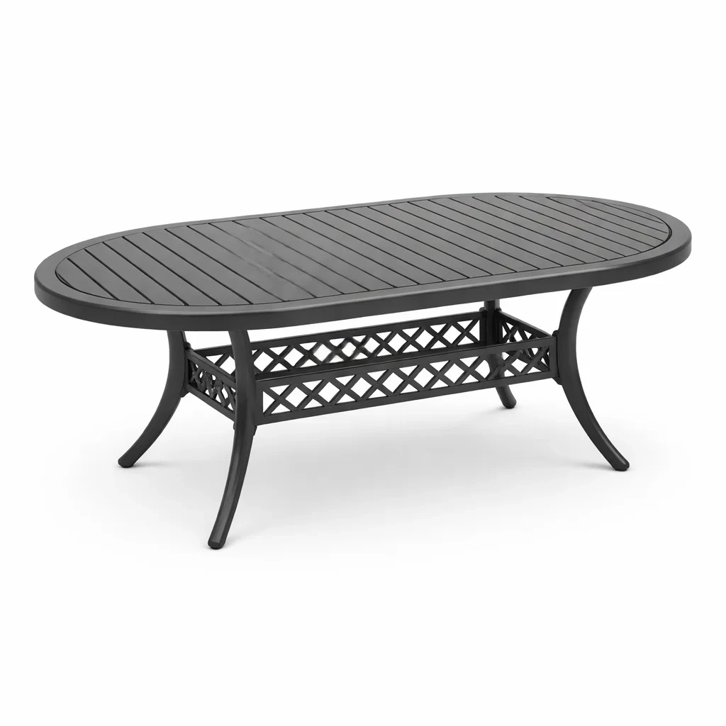 Ovaler Gartentisch Aluminium Schwarz 230x110x74 cm-furnzora