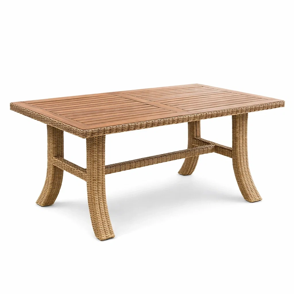 Teakholz- und Polyrattan-Gartentisch 200x100x75 cm-furnzora