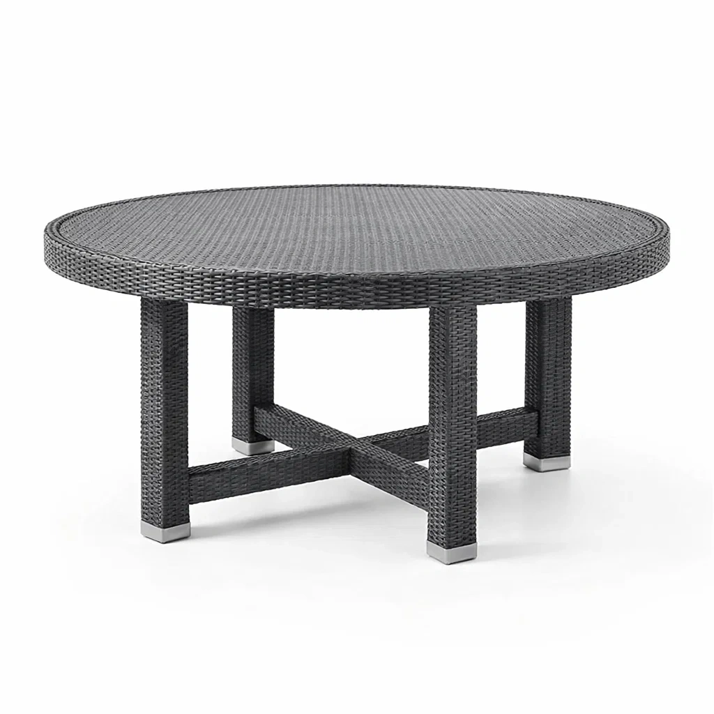 Runder Tisch aus Polyrattan Dunkelgrau 120 cm Durchmesser-furnzora