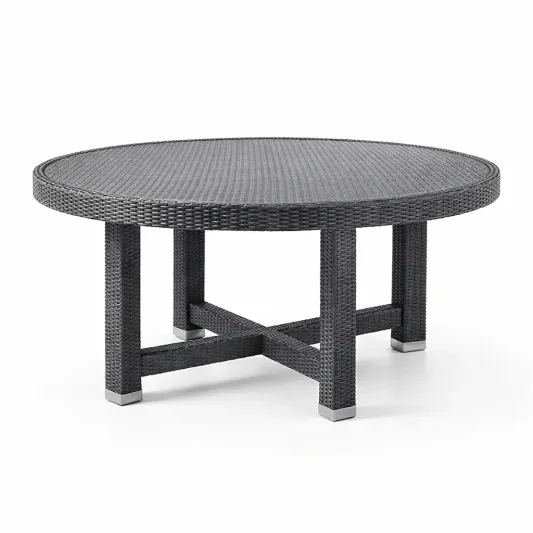 Runder Tisch aus Polyrattan Dunkelgrau 120 cm Durchmesser-furnzora