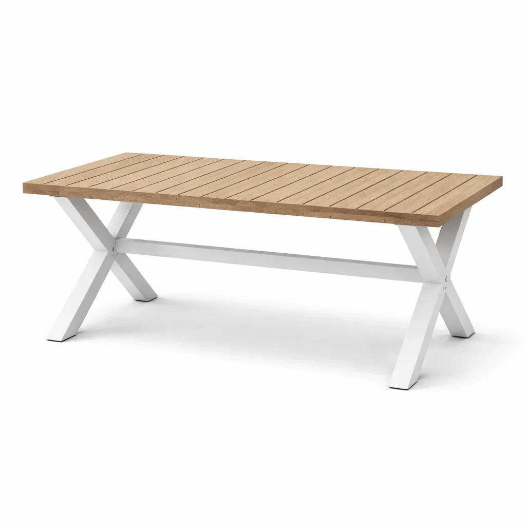 Gartentisch Teakholz Aluminium Weiß 200x90x75 cm-furnzora