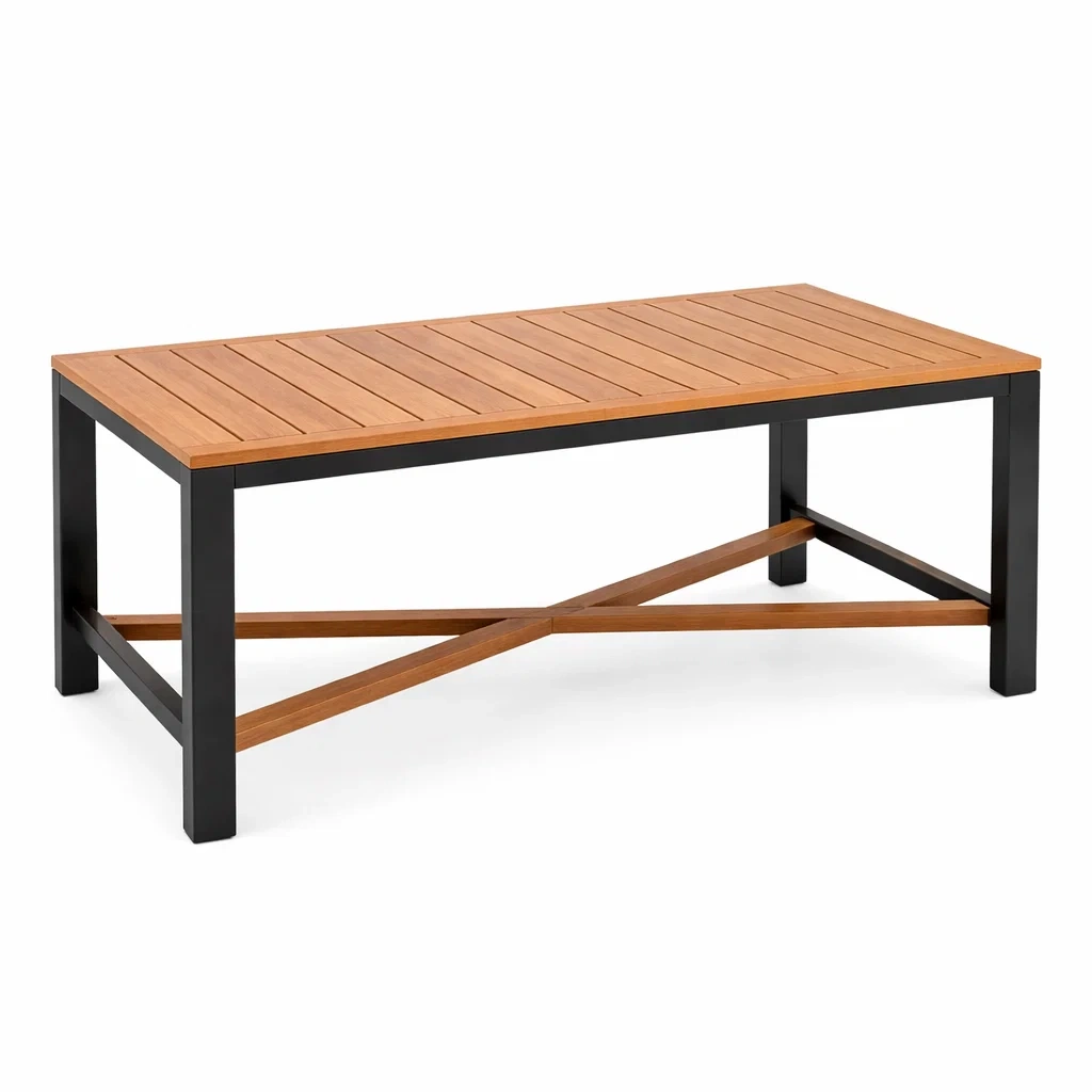 Teakholz und Stahl Gartentisch Rechteckig 135x75x45 cm-furnzora