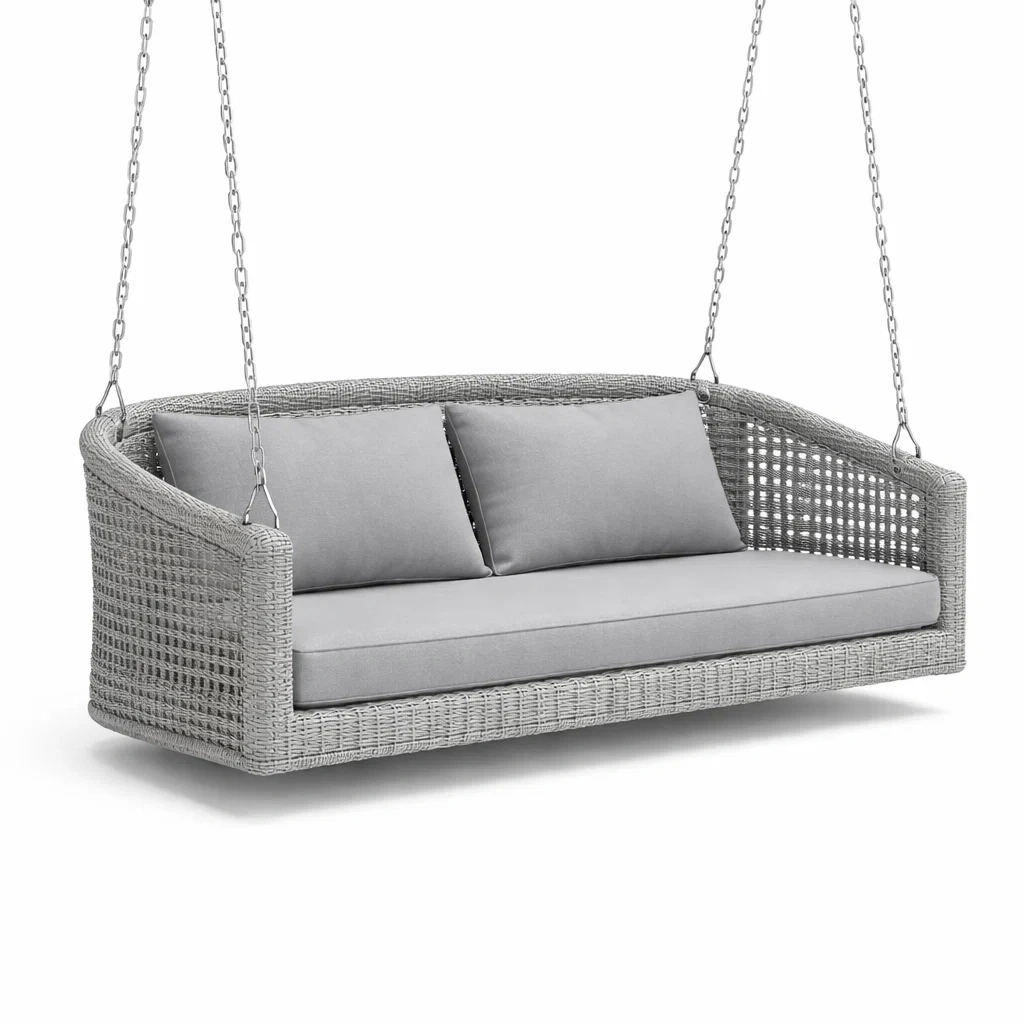 Grau Rattan Hängesofa mit Polyester Kissen und Metallketten-furnzora