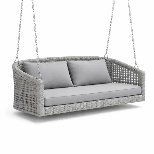 Grau Rattan Hängesofa mit Polyester Kissen und Metallketten-furnzora