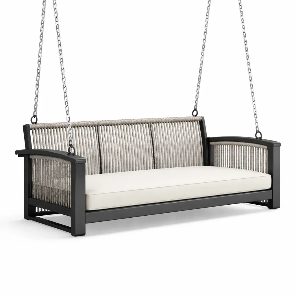 Grau Aluminium Hängesofa mit Polyesterseil und Polyesterkissen-furnzora