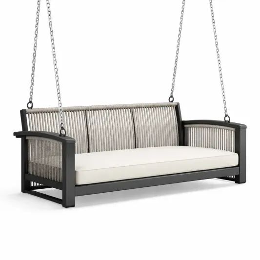 Grau Aluminium Hängesofa mit Polyesterseil und Polyesterkissen-furnzora