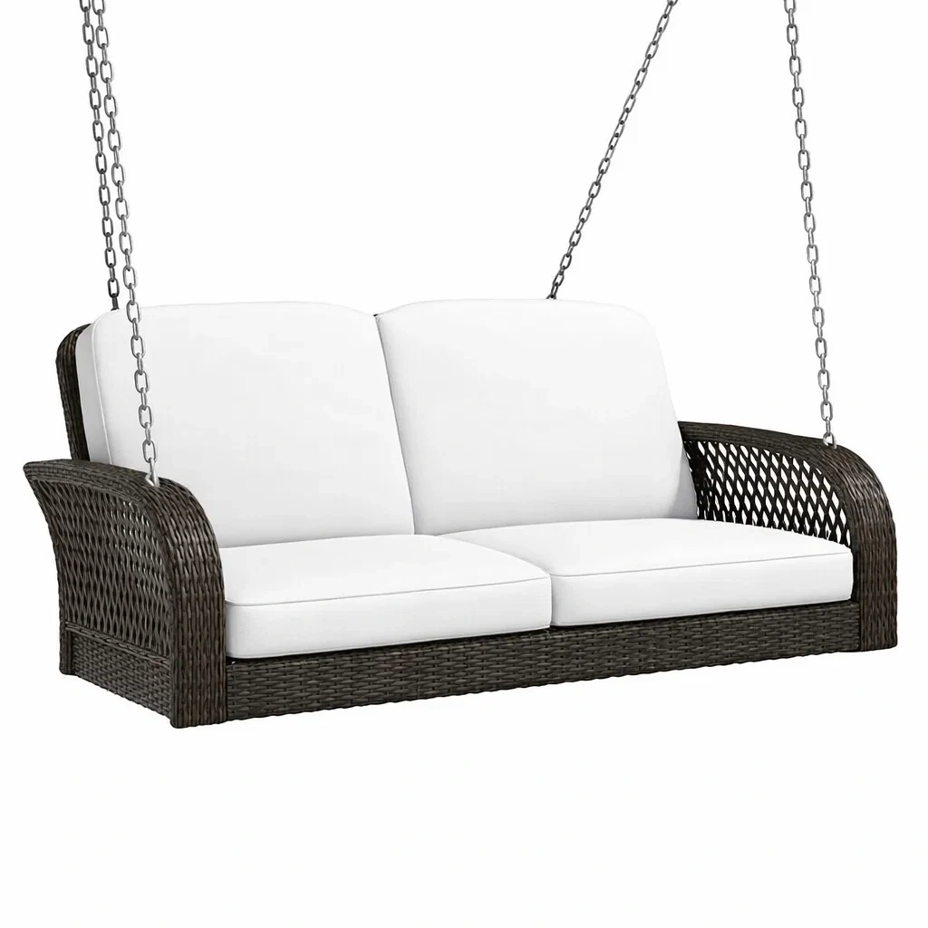 Hängesofa Rattan Weiß Kissen für Außenbereich 180cm-furnzora
