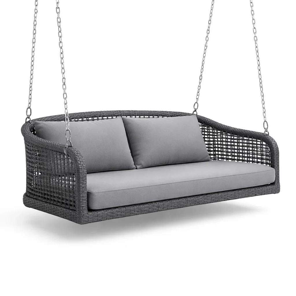 Rattan Hängeschaukel Grau mit Polyester Kissen-furnzora