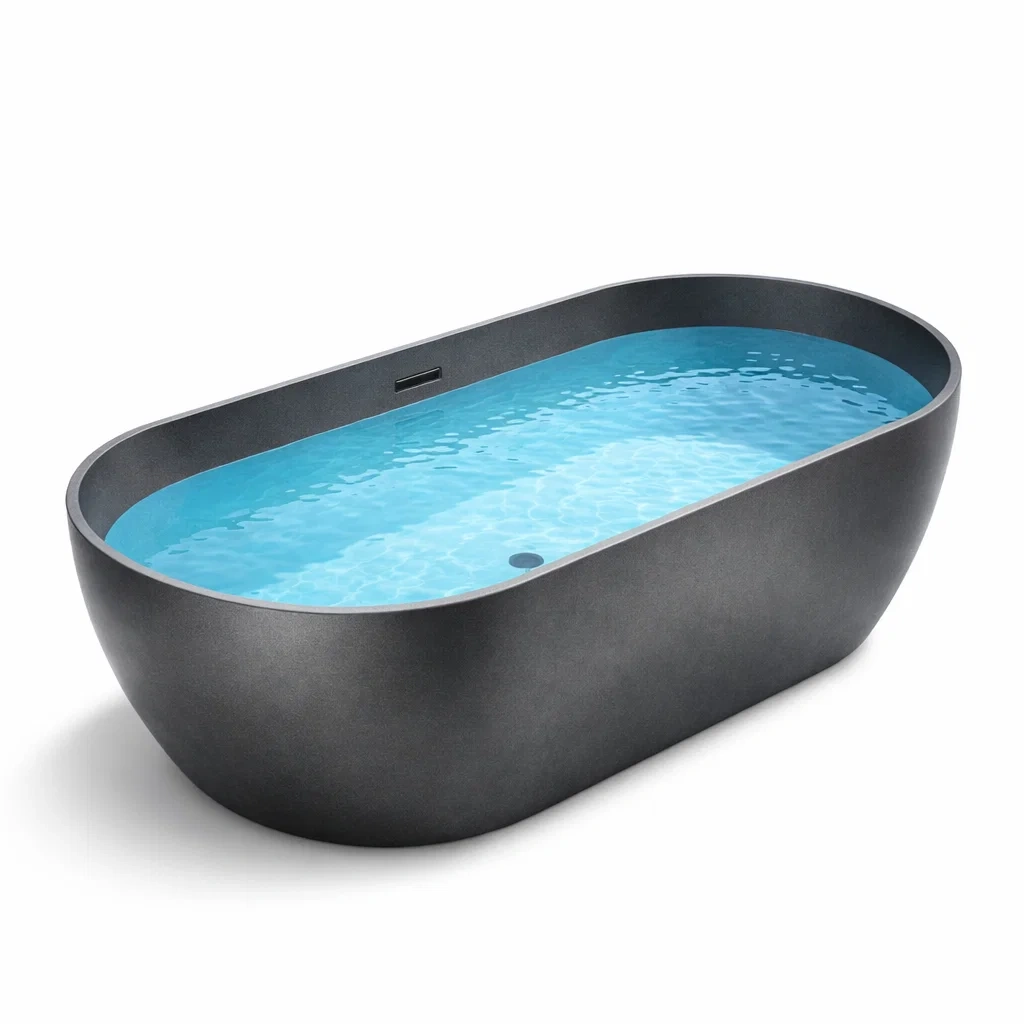 Freistehende ovale Badewanne aus Acryl Schwarz 180 cm-furnzina