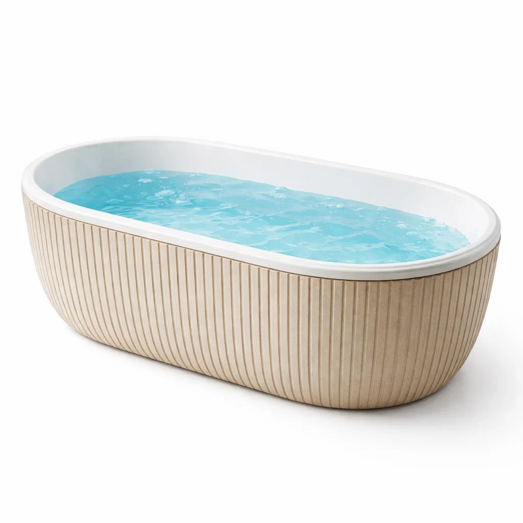 Freistehende Badewanne Acryl mit Holzstruktur Weiß/Beige 180x80x60 cm-furnzina