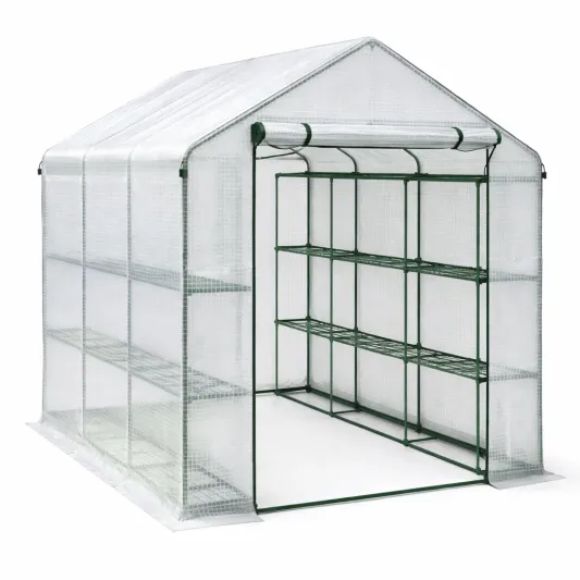 Gewächshaus aus Stahl mit PE-Abdeckung, 143x73x195 cm, Transparent/Grün-furnzina