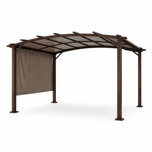 Pergola aus Aluminium mit Polycarbonat-Dach und Polyester-Vorhang Braun 300x250x220 cm-furnzina