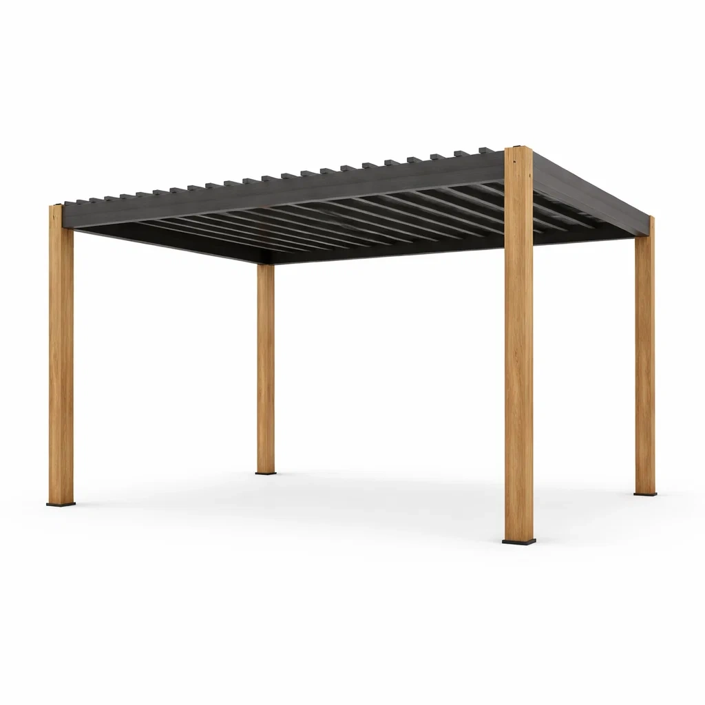 Pavillon Aluminium Holz Schwarz 3x4m-furnzina