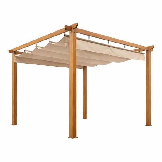 Eukalyptusholz-Pavillon mit verstellbarem Polyester-Sonnendach 3x4m Beige-furnzina