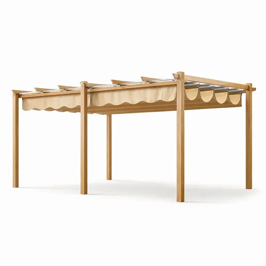 Holz Pergola mit Polyesterabdeckung 400x300 cm Beige-furnzina
