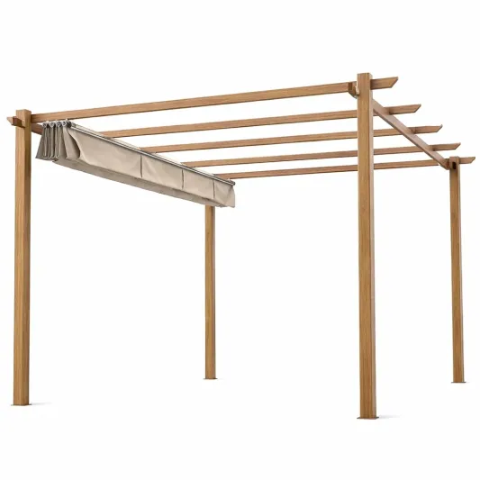 Holzpergola mit einziehbarem Sonnendach aus Eichenholz Beige 300x300x235 cm-furnzina