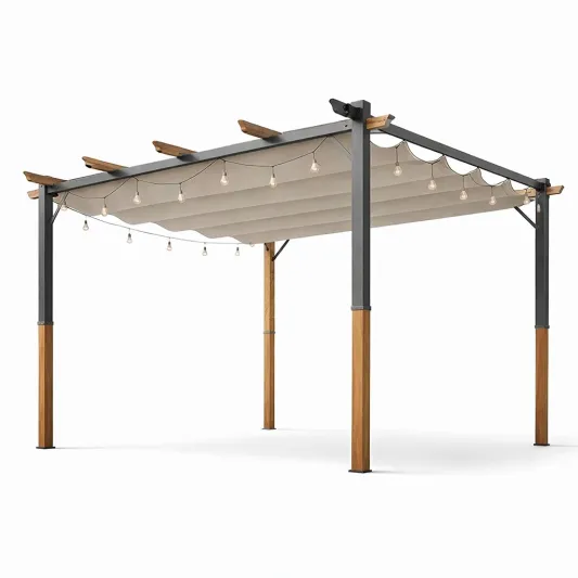 Gartenpavillon aus Aluminium und Polyester Beige 300x300x250 cm-furnzina