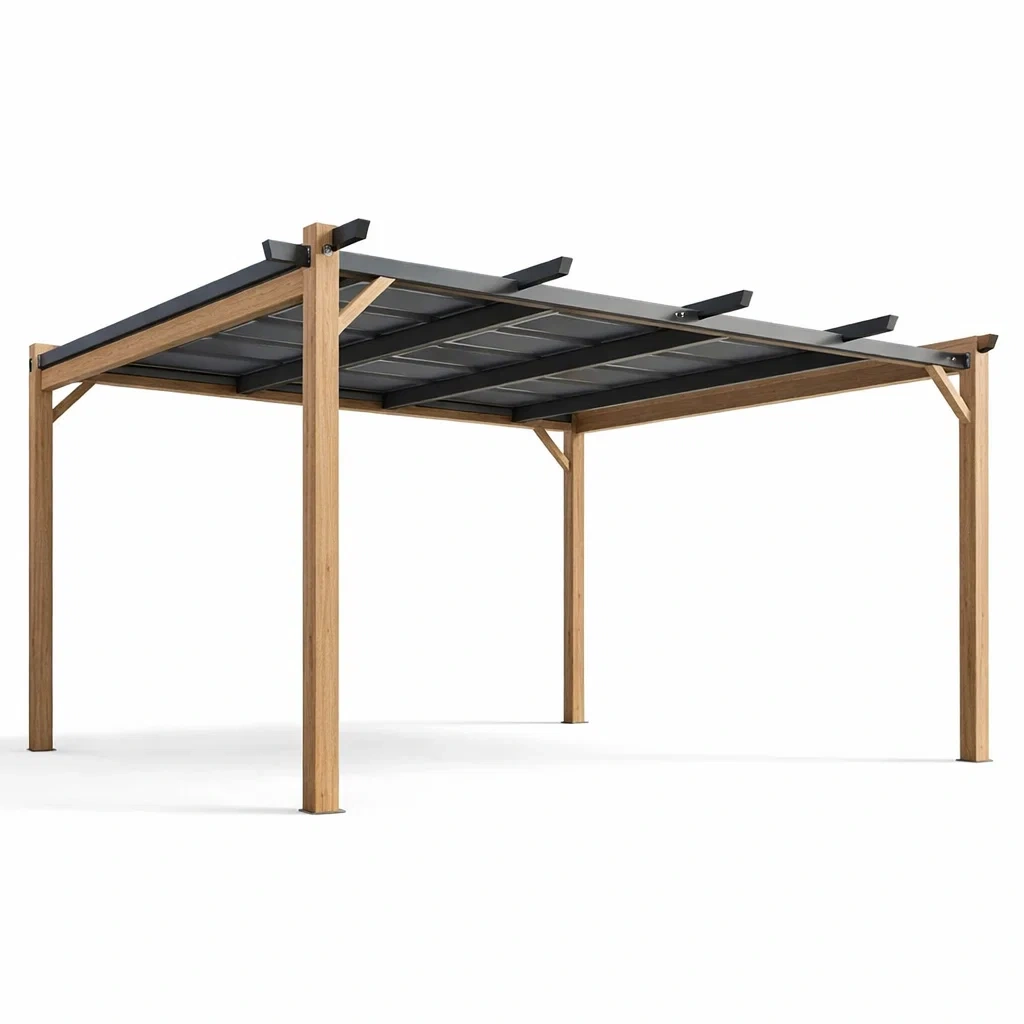 Pergola aus Holzoptik und Anthrazit mit Aluminium und Polycarbonat 300x400 cm-furnzina