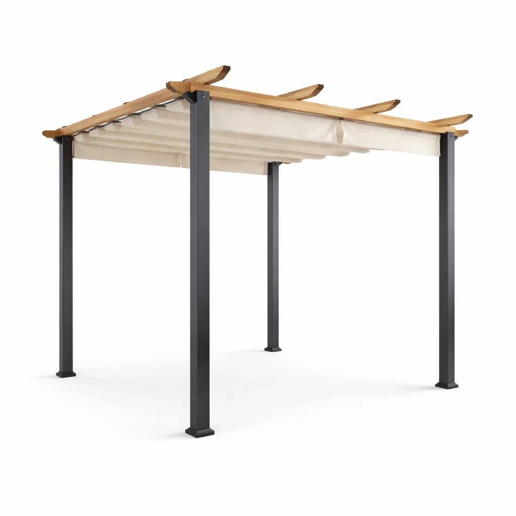 Metall-Holz-Pergola mit Polyesterdach 300x300x230cm-furnzina