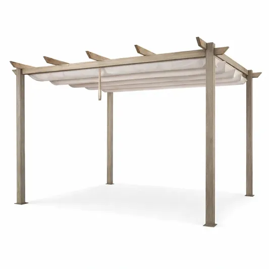 Holzpergola mit verstellbarem Polyester-Baldachin Creme-furnzina