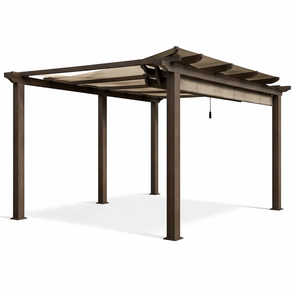 Pergola aus Holz mit verstellbarem Polyesterstoffdach 300x300x250 cm Braun-furnzina
