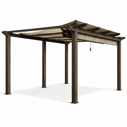 Pergola aus Holz mit verstellbarem Polyesterstoffdach 300x300x250 cm Braun-furnzina