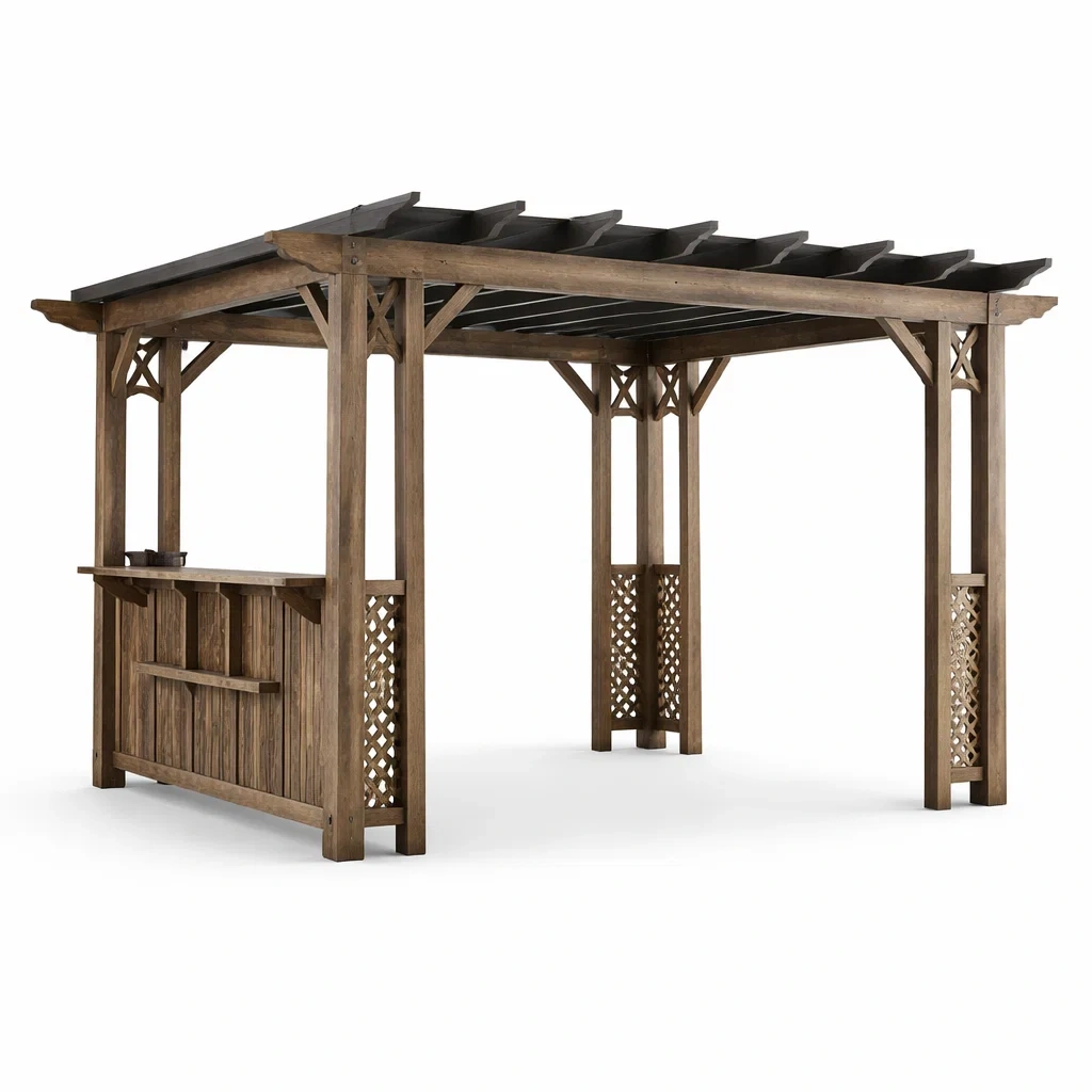 Pavillon Holz mit Bar 3x3.6 m Braun-furnzina