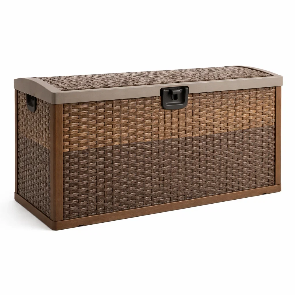 Garten Aufbewahrungsbox Rattanoptik Braun Kunststoff 120 x 45 x 60 cm-furnzina