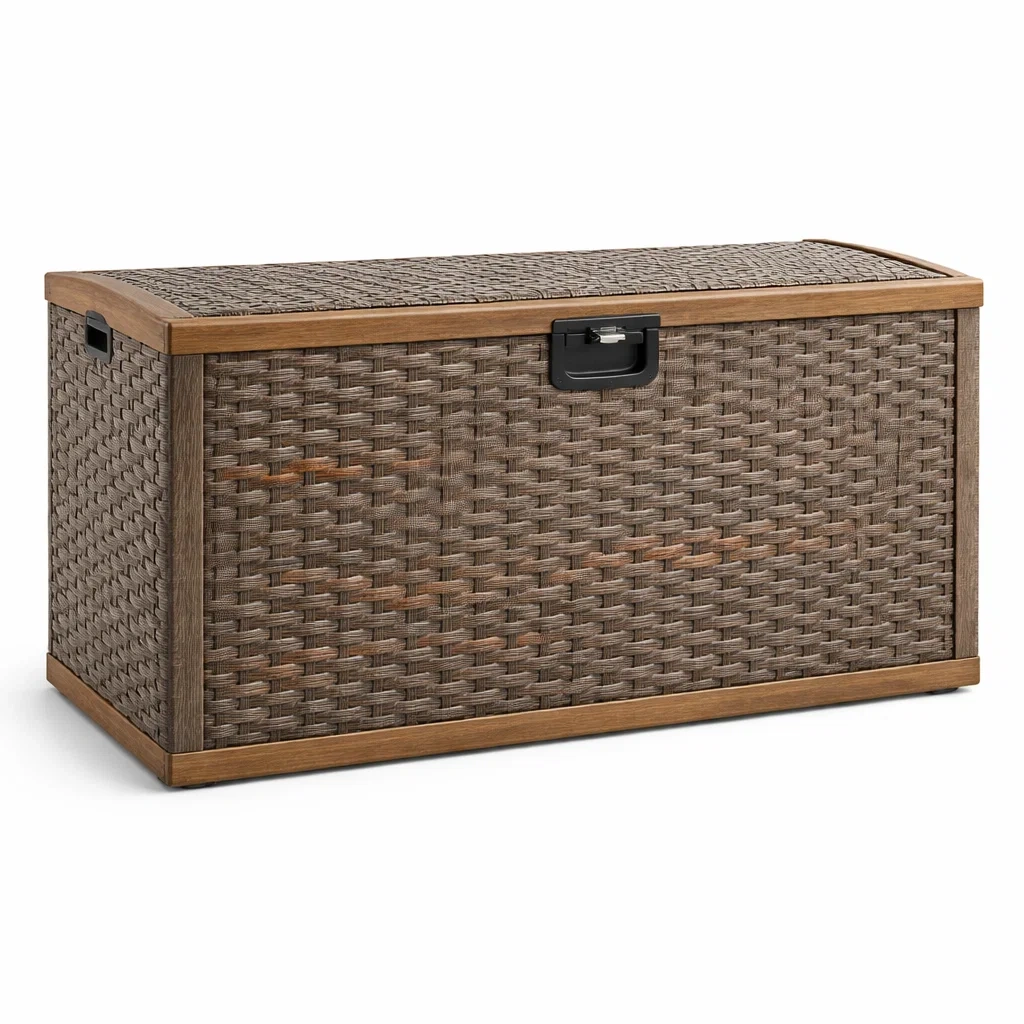 Garten Aufbewahrungsbox PE-Rattan Braun Akazienholz 150 cm-furnzina