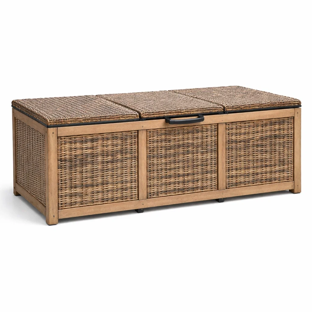 Rattan Aufbewahrungstruhe rechteckig 120x40x45 cm Holz-furnzina