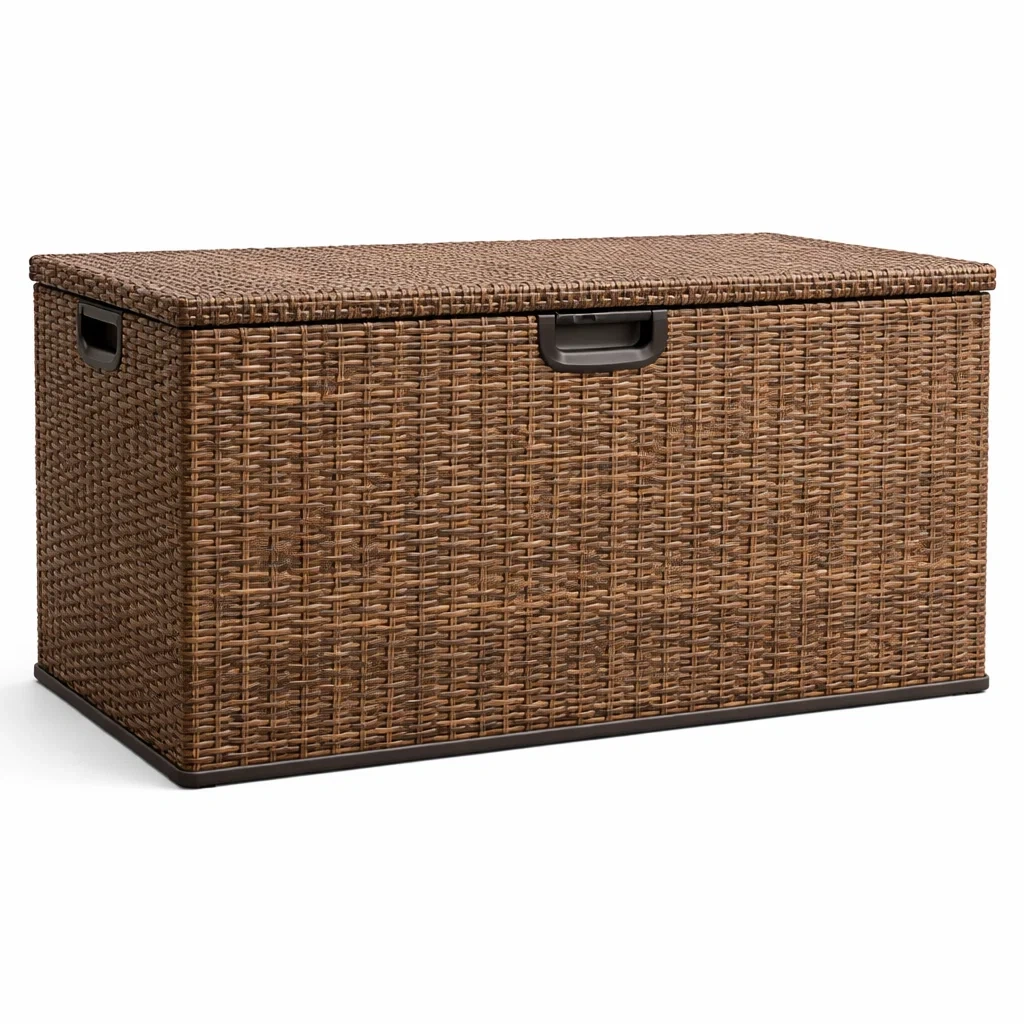 Garten Aufbewahrungsbox aus Polypropylen Rattan Optik Braun 117x45x57 cm-furnzina
