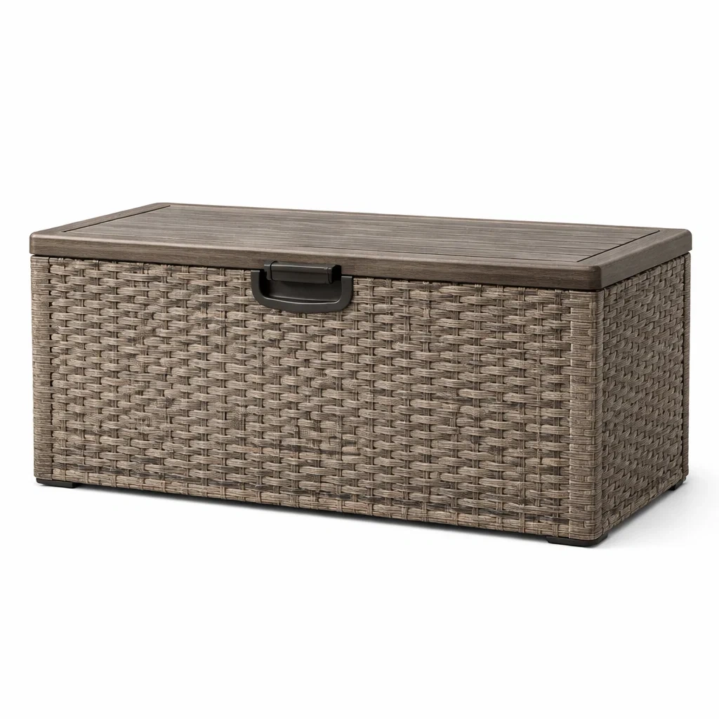 Garten Aufbewahrungskiste Polypropylen Rattan Optik Braun 145L-furnzina