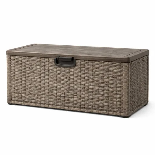 Garten Aufbewahrungskiste Polypropylen Rattan Optik Braun 145L-furnzina