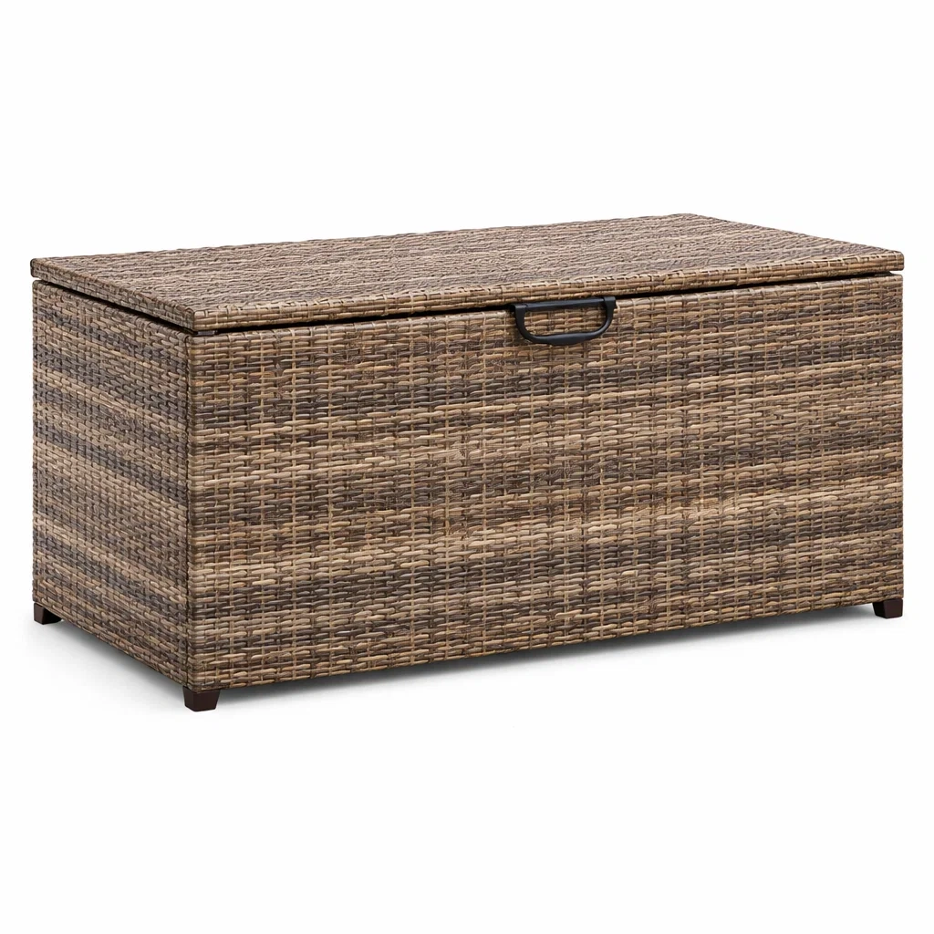 Aufbewahrungsbox aus Polyrattan mit Stahlrahmen, Braun-furnzina