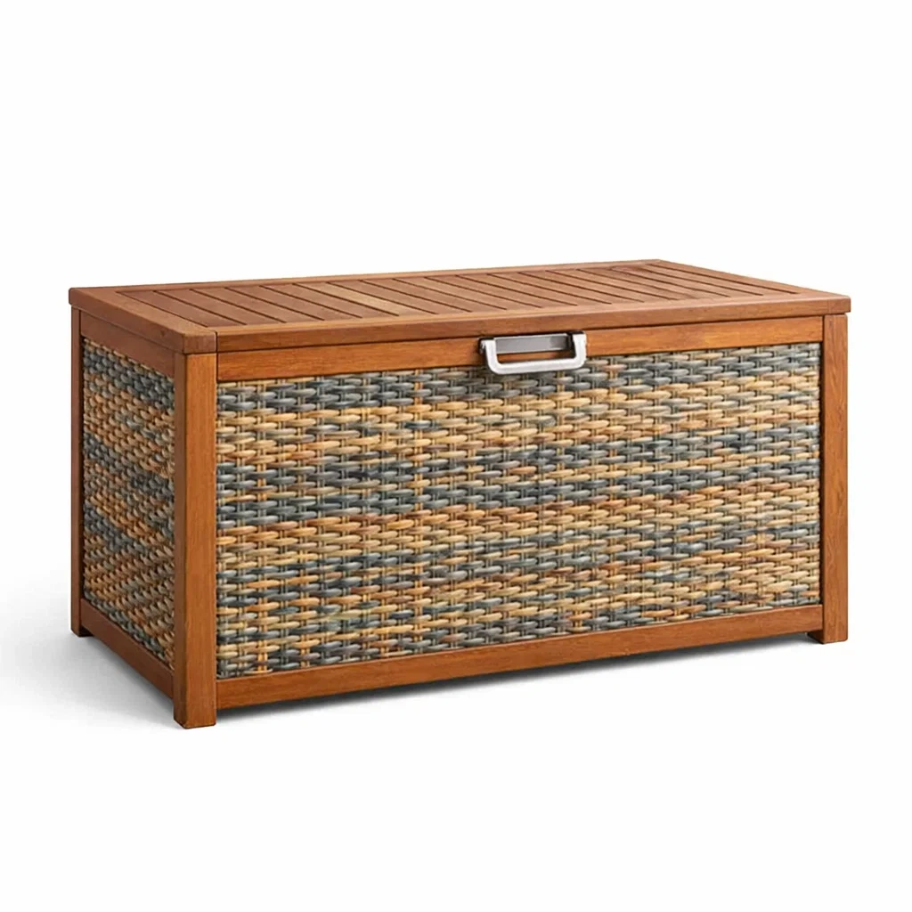 Garten Aufbewahrungsbox Akazienholz und PE-Rattan 120x60x45 cm-furnzina
