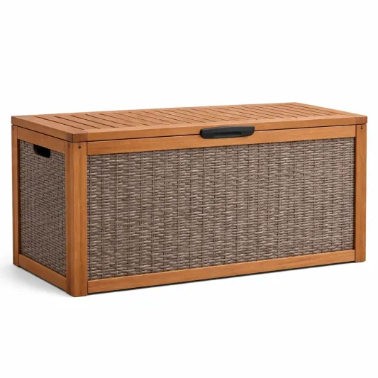 Holz Polyethylengeflecht Aufbewahrungsbox Braun 120x50x60cm-furnzina
