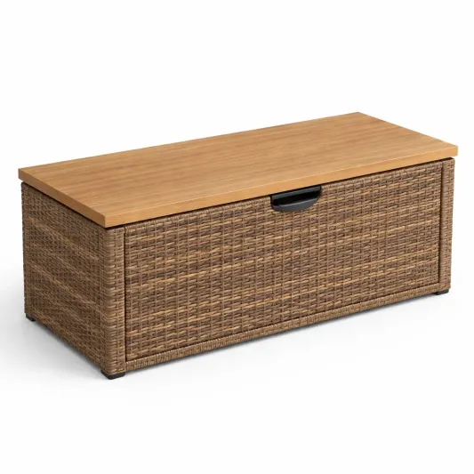 Aufbewahrungsbox aus Polyrattan mit MDF-Holzdeckel Braun 120x50x40cm-furnzina